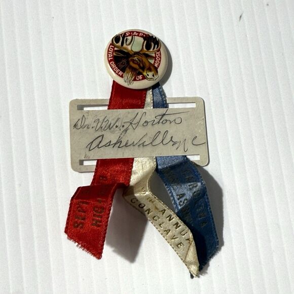 Vintage Collectible Pin 1938 Moose Lodge Ribbon Badge WWII Era Fraternal - Picture 3 of 10